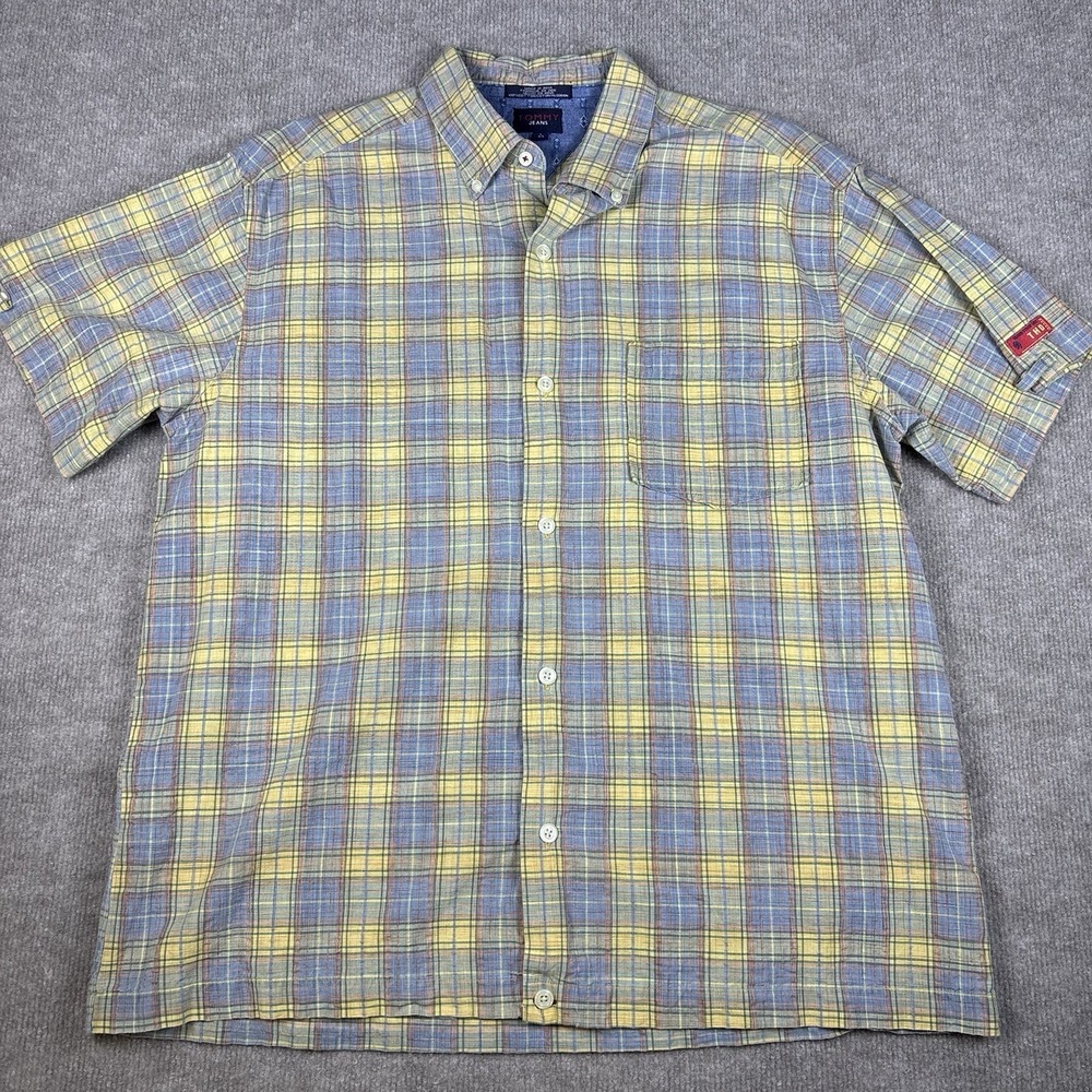 Tommy Jeans Shirt Mens L Plaid Button Up Short Sleeve 100% Cotton Vintage 2001